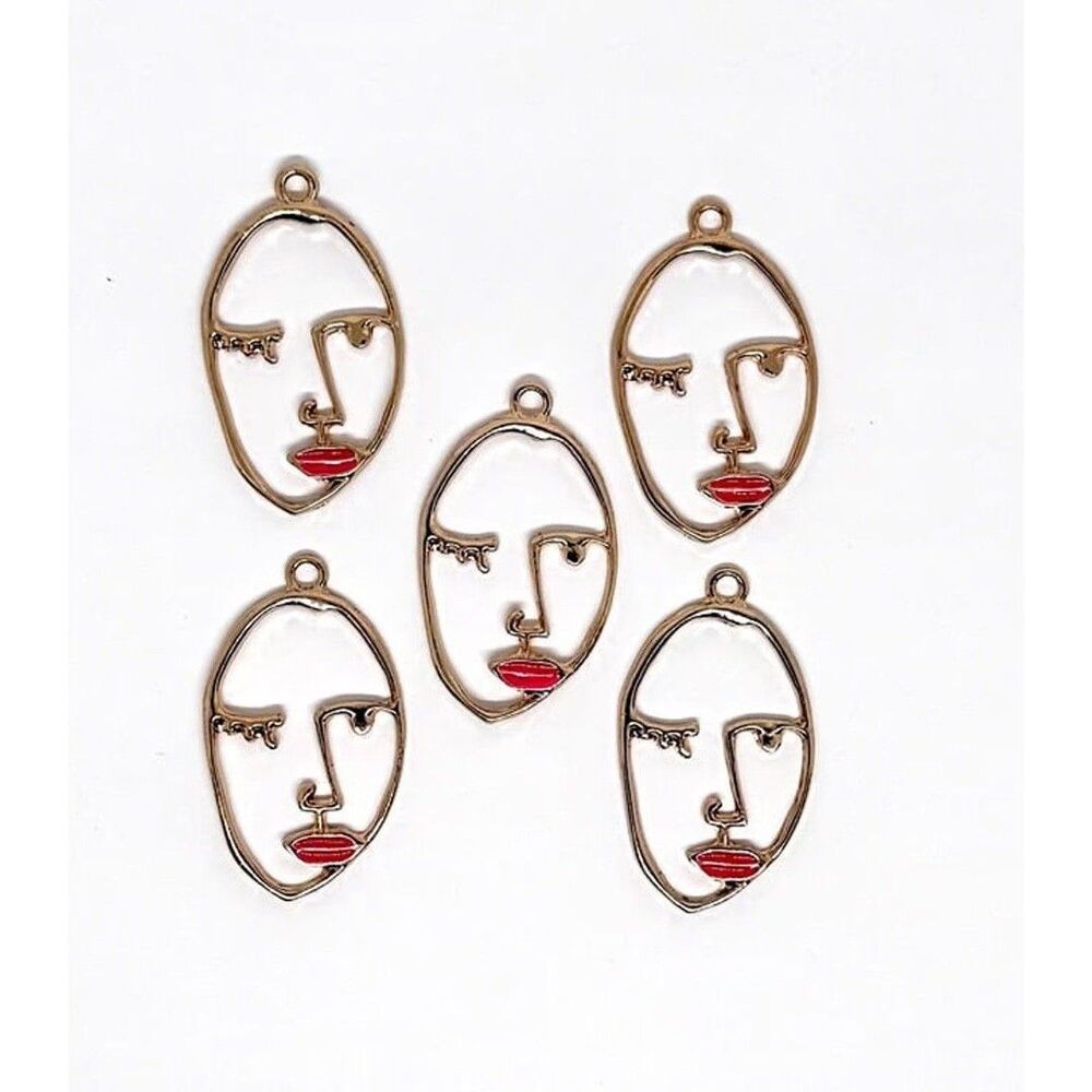 5pcs Beads for Jewelry Gold Woman Pink Lipstick Charms #13183- 7 set left